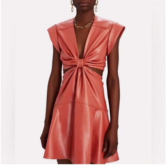 A.L.C. Women's Whiskey Vegan Leather Cutout Lexi A-Line Dress Size 14 - Picture 1 of 4